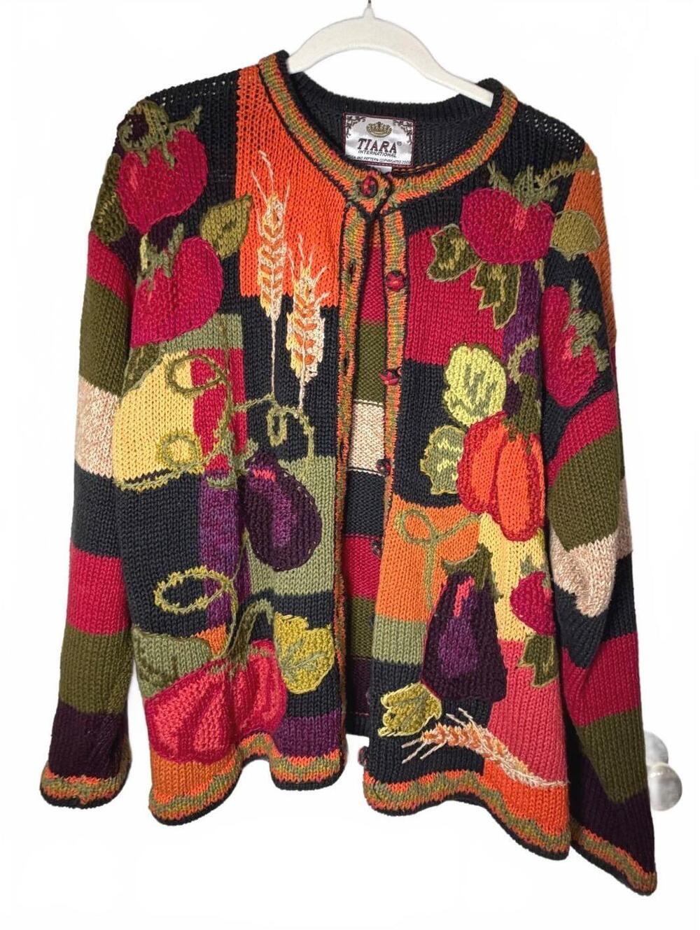 Vintage Y2K Tiara International Fall Harvest Garden Cardigan L